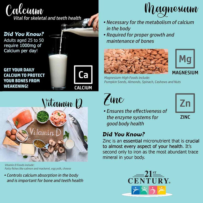 21st Century Calcium, Magnesium, Zinc & Vitamin D Tablets, Pack of 90's