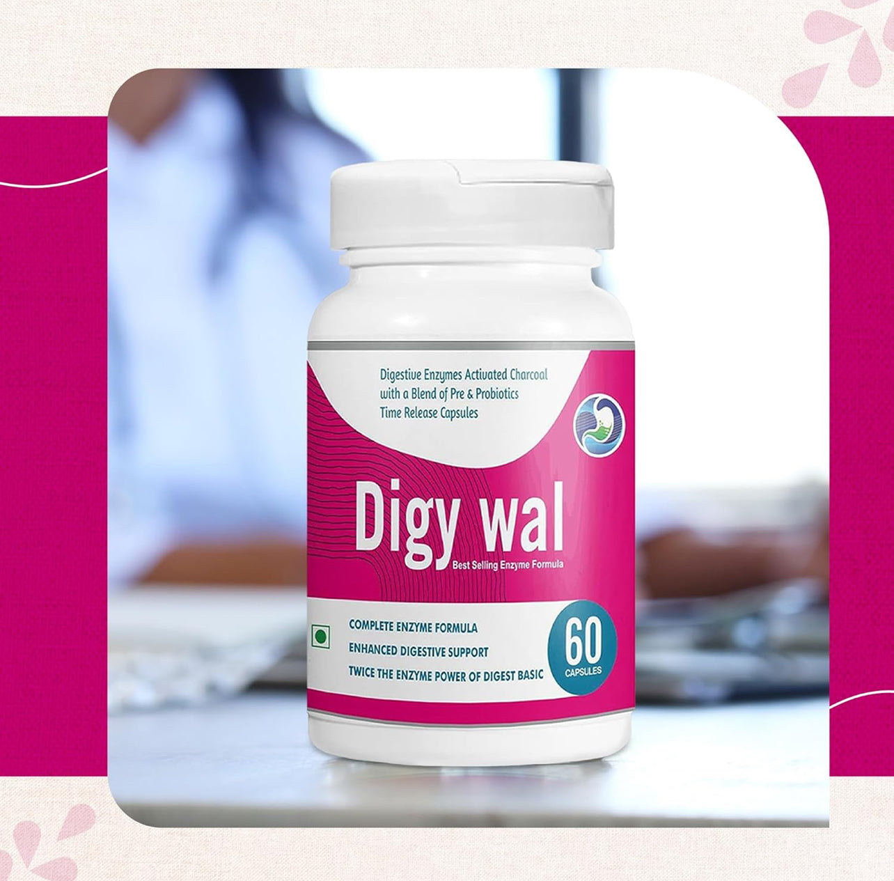 Walpar Digy Wal Digestive Enzyme Capsules 60 Ct – Activated Charcoal + Probiotics & Prebiotics – Gut Health & Immunity Support – Relieves Bloating & Gas – Boosts Energy & Mood