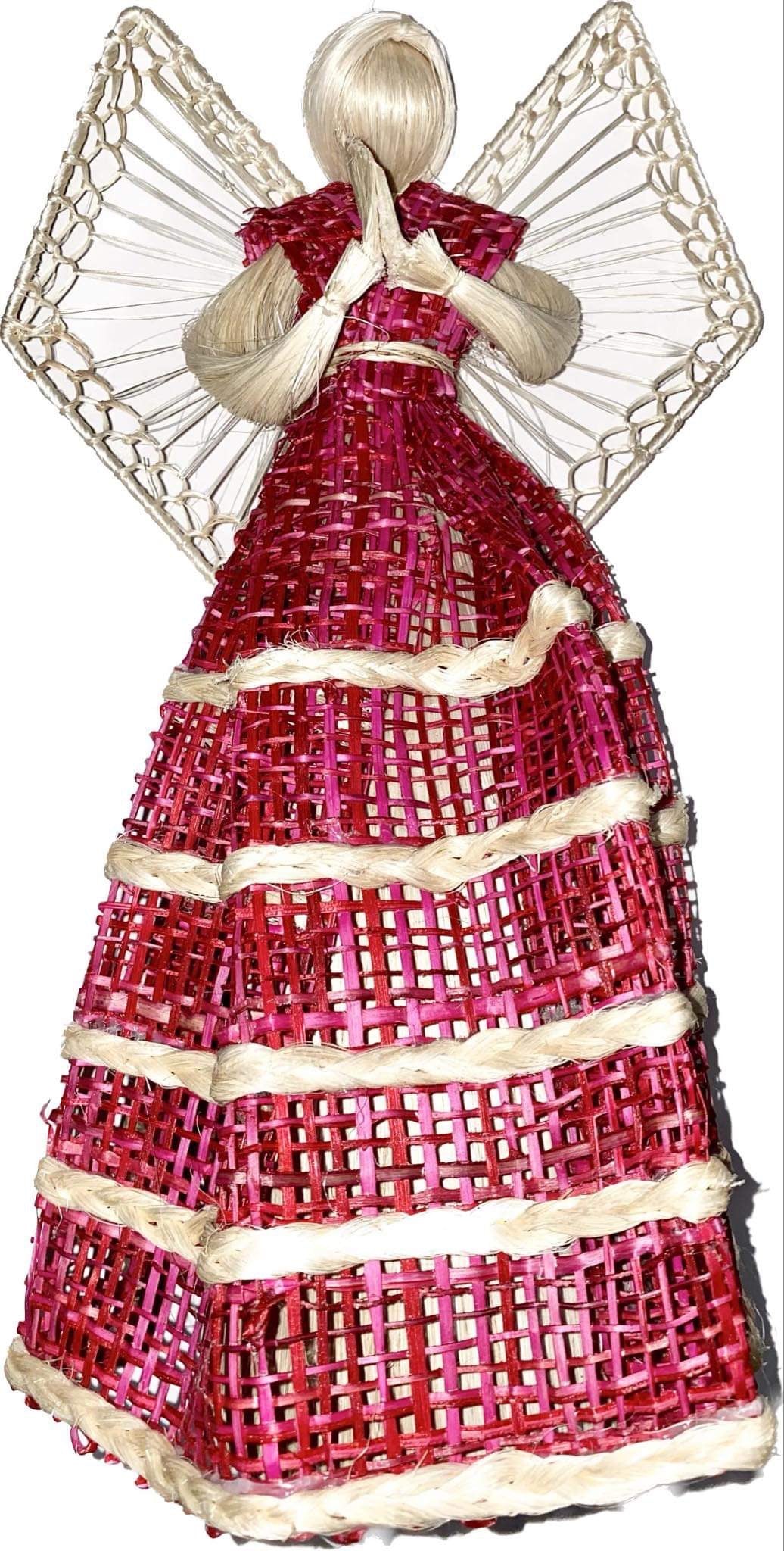 Sinamay & Burlap Fairy Angels 12 inches Tall Christmas Topper or Decorative Piece in Red and Pointed Wings