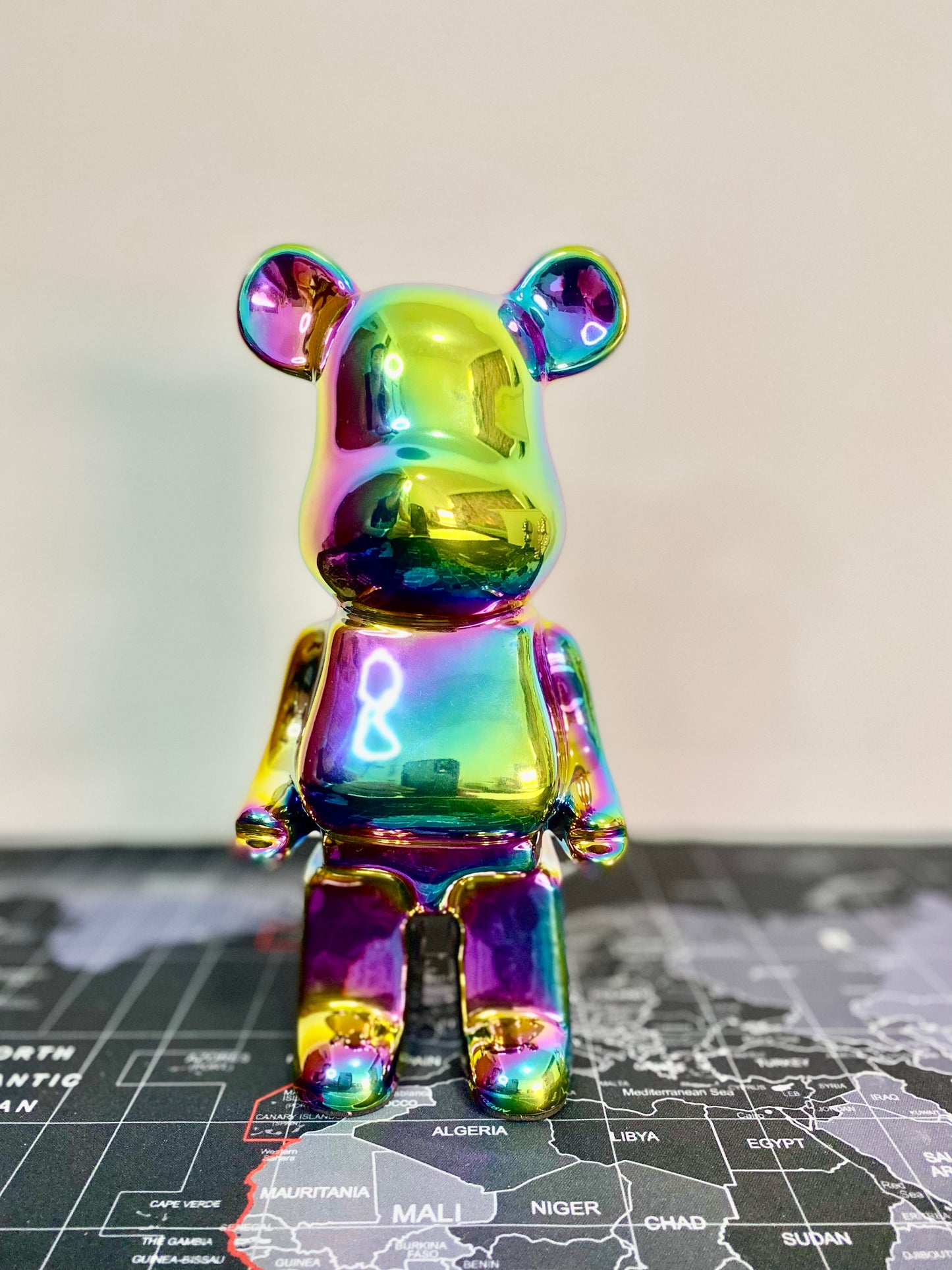Bear Brick Inspired Figurine and Piggy Bank in Kinetic Chrome