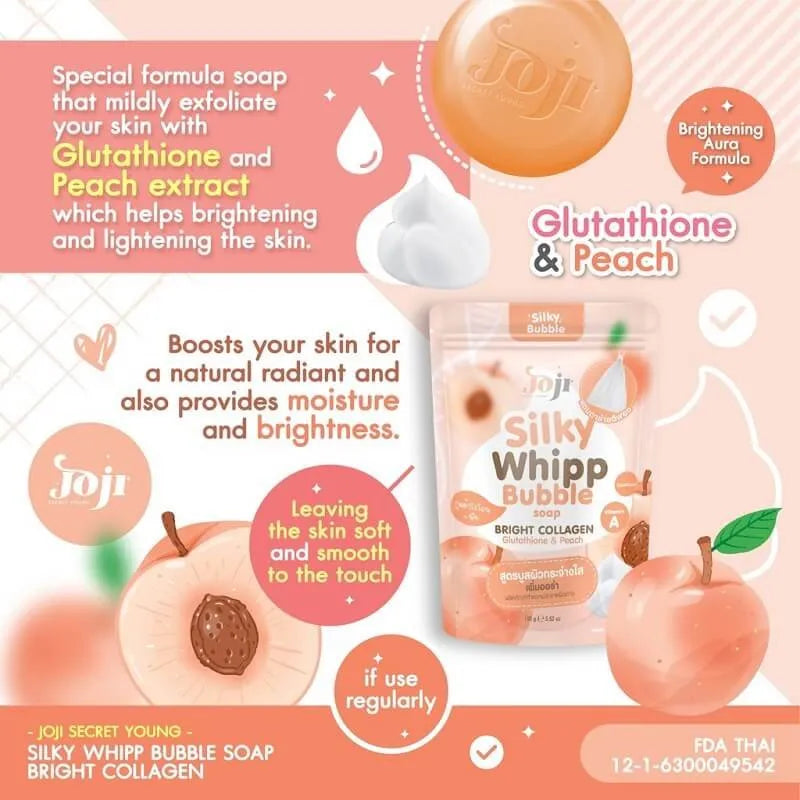 Joji Secret Young SILKY WHIPP Bubble Soap – Glutathione & Peach (Face & Body Cleanser, 100g)
