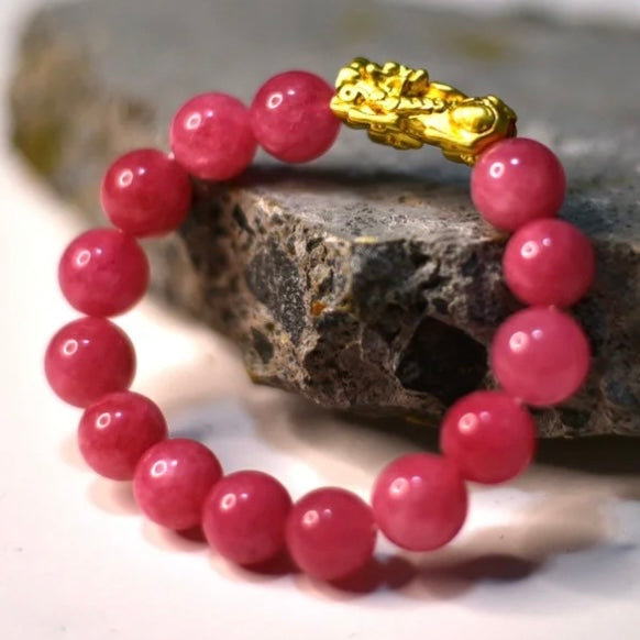 Rodochrosite Bracelet with 18K Gold-Plated Dragon Pi Yao