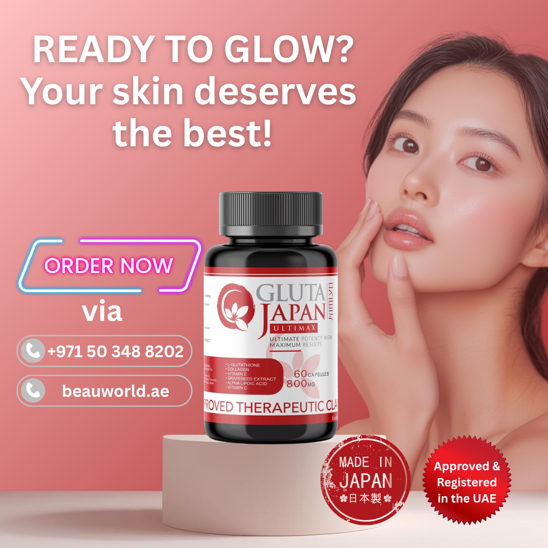 Kimiyo GLUTA JAPAN ULTIMAX 60 Capsules | 800mg – Premium Japanese Glutathione Supplement for Radiant Skin