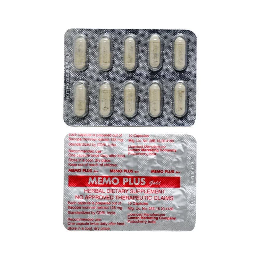 Memo Plus Gold Bacopa Monniera Extract 30 Capsules