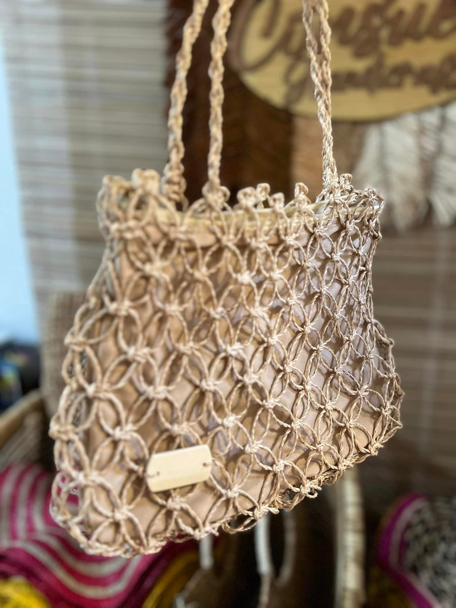 Macrame Hand Sling Bag Made of Abaca with Cloth Lining and Zipper 8 x 10 inches