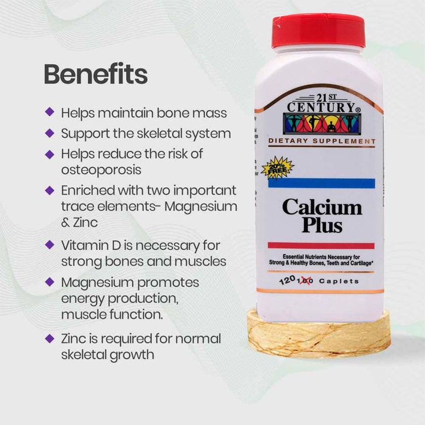 21st Century Calcium Plus Multimineral + Vitamin D Tablets For Bones & Teeth, Pack of 120