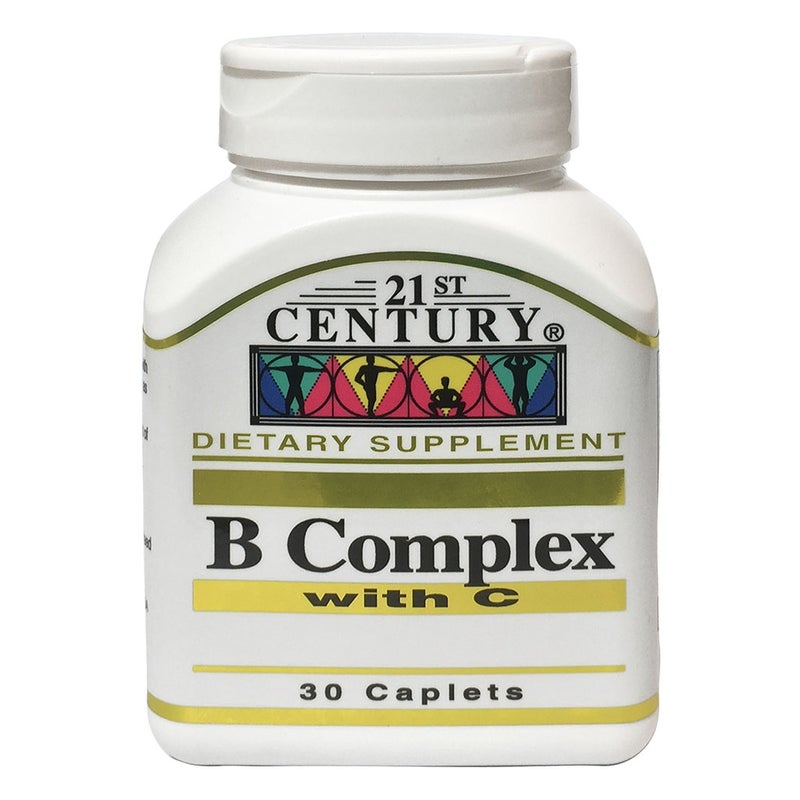 21st Century B Complex With Vitamin C Caplets For Energy & Immune Support, Pack of 30