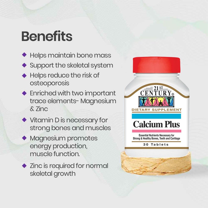 21st Century Calcium Plus Multimineral + Vitamin D Tablets For Bones & Teeth, Pack of 30's