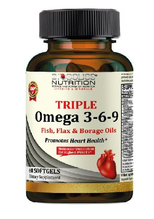 Biobolics Nutrition Triple Omega 3-6-9 Fish, Flax and Borage Oils | Promotes Heart Health | 60 Softgels