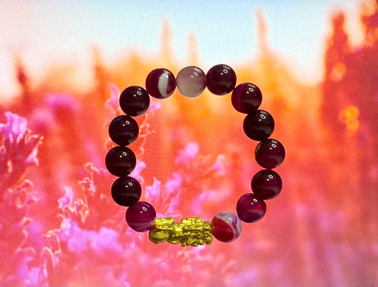 Dark Purple Amethyst Bracelet with 18K Gold-Plated Pi Yao