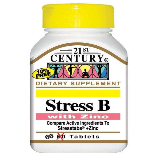 21st Century Stress B with Zinc tablets For Energy & Immune Support, Pack of 66