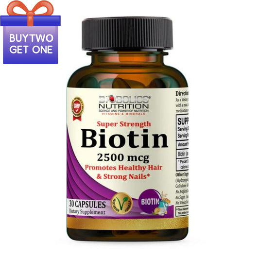 Biobolics Nutrition Super Strength Biotin 2500mcg | Promotes Healthy Hair & Strong Nails | 30 Capsules