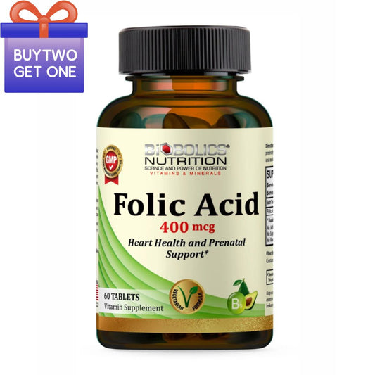 Biobolics Nutrition Folic Acid 400mcg | Heart Health and Prenatal Support | 60 Tablets