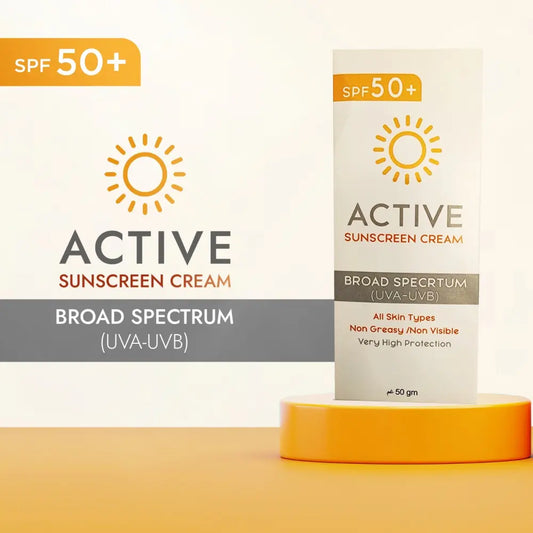 Active Sunscreen Cream Broad Spectrum (UVA-UVB) SPF 50 | All Skin Types | Non Greasy/Non Visible