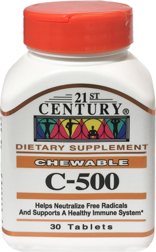 21st Century Vitamin C 500 mg Chewable Tablets, Orange, 30 Count