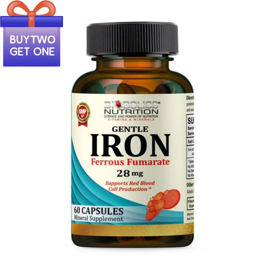 Biobolics Nutrition Gentle Iron Ferrous Fumarate 28mg | Supports Red Blood Cell Production