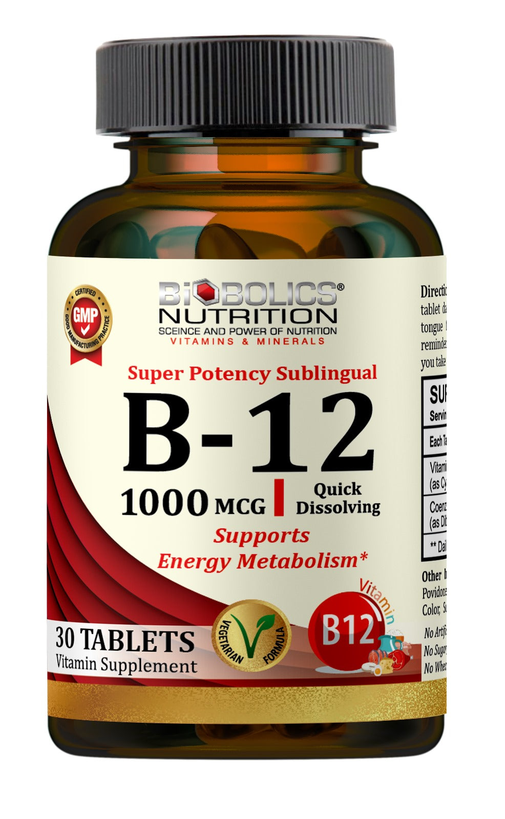 Biobolics Nutrition Vitamin B-12 1000MCG | Super Potency Sublingual | Quick Dissolving | Supports Energy Metabolism