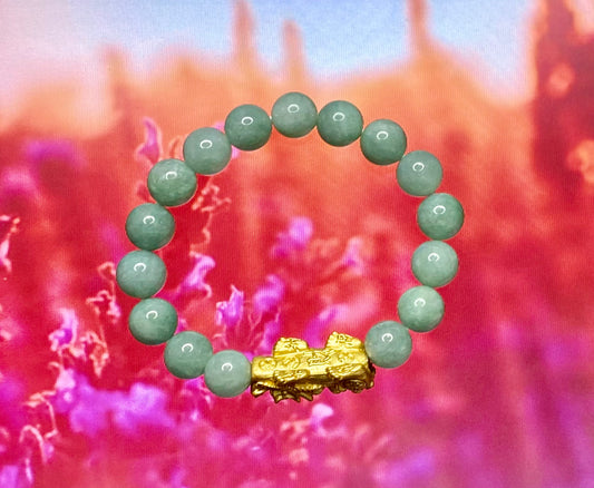 Genuine Jade Bracelet with 18K Gold-Plated Dragon Pi Yao