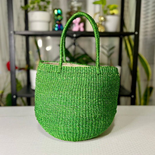 Green - Abaca Bucket Bag with Lining and Zipper Lock (16inch height x 8 diameter inches)