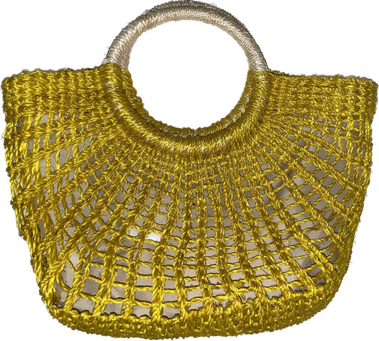 Yellow - Havana Bag with Raffia Twilly Handle (9 Height x 14 Top Length inches)