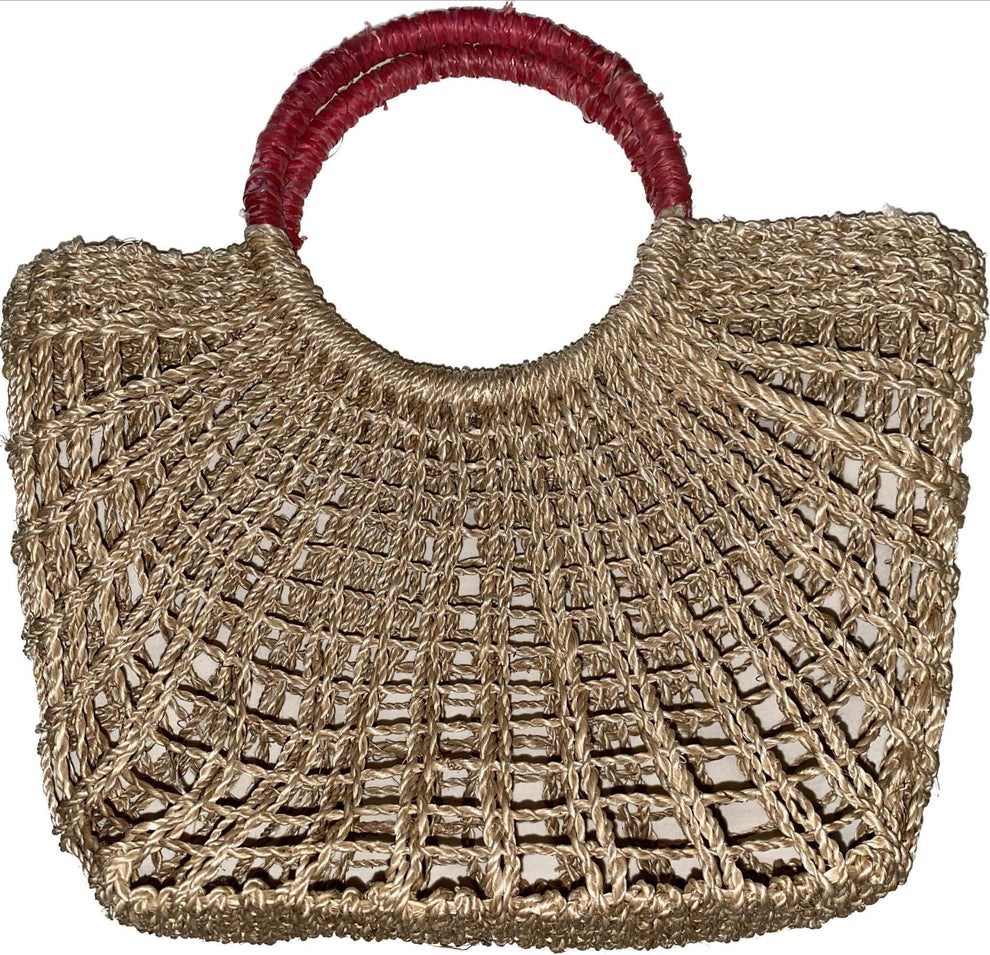 Brown - Havana Bag with Pink Raffia Twilly Covered Handle (14x4x13 inch LWH)