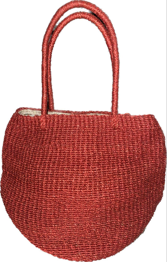 Red - Abaca Bucket Bag with Lining and Zipper Lock (16inch height x 8 diameter inches)