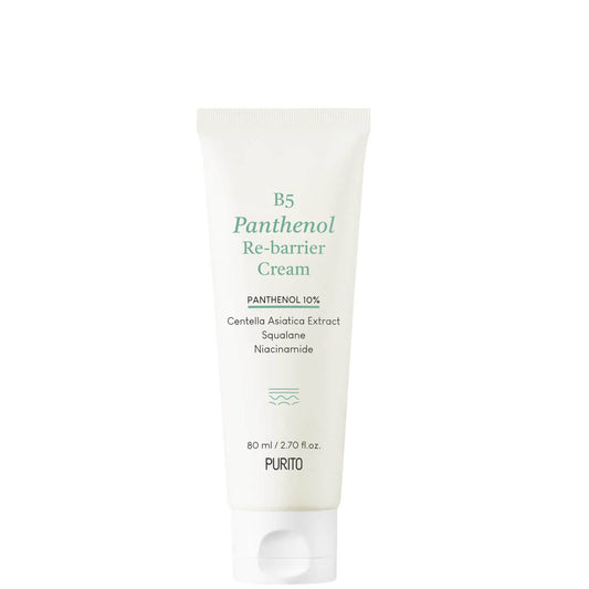 PURITO B5 Panthenol Re-barrier Cream 2.70 fl.oz. / 80ml, Rich Moisturizing Cream with 10% Panthenol for Strenthening the Skin Barrier, No Silicones, No PEG, No Essential Oils, Vegan, Korean Skincare