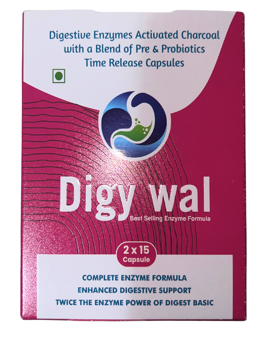 Walpar Digy Wal Digestive Enzyme Capsules  30 Capsules - Activated Charcoal + Probiotics & Prebiotics – Gut Health & Immunity Support – Relieves Bloating & Gas – Boosts Energy & Mood