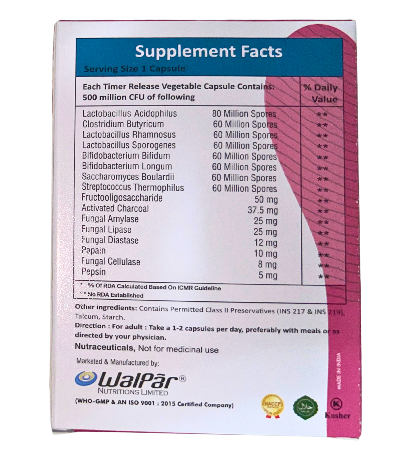 Walpar Digy Wal Digestive Enzyme Capsules  30 Capsules - Activated Charcoal + Probiotics & Prebiotics – Gut Health & Immunity Support – Relieves Bloating & Gas – Boosts Energy & Mood